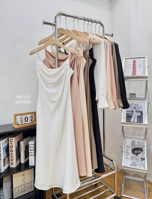 Women Casual Satin Spaghetti Straps Maxi Dress With Shirts